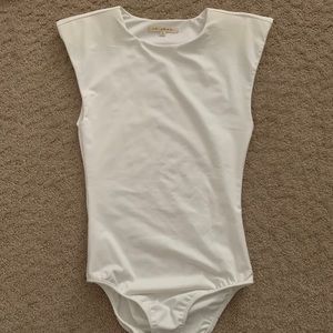 White padded shoulder body suit